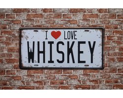 Wandbord – I love whiskey - Metalen wandbord - Mancave - Mancave decoratie - Bar decoratie - Metal sign - Tekst bord - Metalen borden - Muur decoratie - UV bestendig - Wand Decoratie - Metalen bord Image