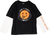 Jongens - longsleeve- t-shirt lange mouw - Smile - met lange mouwen en print - Zwart/wit - maat 122/128