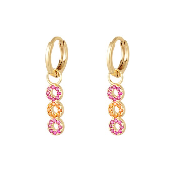 Earrings three circles - Sparkle collection - Yehwang - Oorbellen - One size - Goud/Roze/Oranje