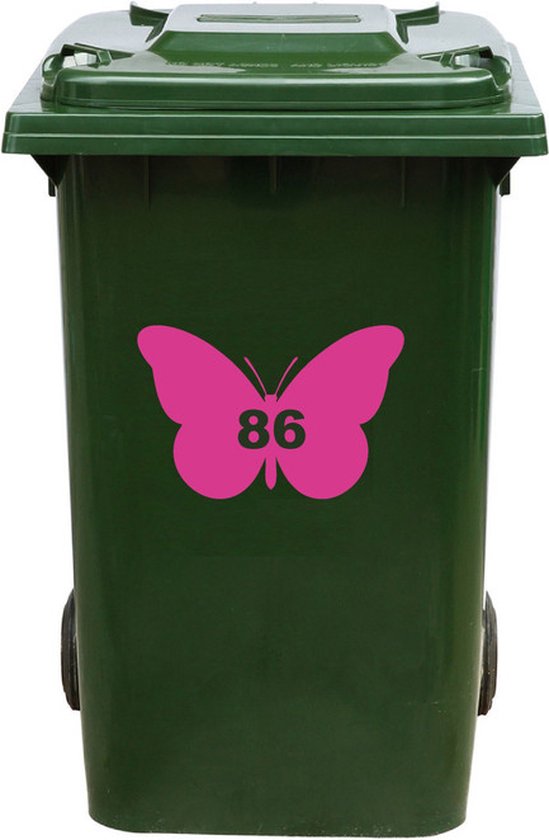 Kliko Sticker / Vuilnisbak Sticker - Vlinder - Nummer 86 - 14x21 - Roze