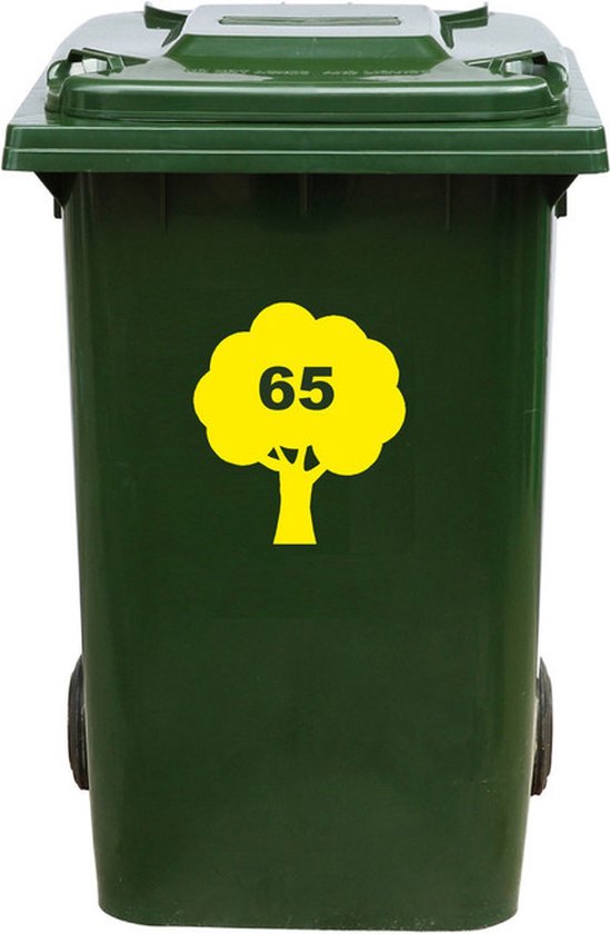 Autocollant Kliko / Autocollant poubelle - Arbre - Numéro 65 - 16,5x18,5 - Jaune