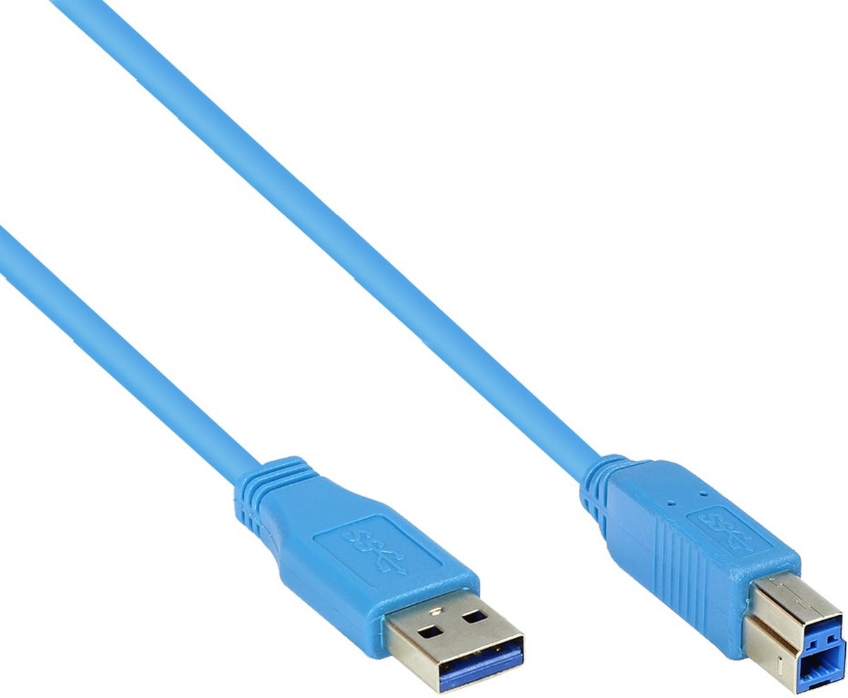 USB-A naar USB-B kabel - USB3.0 - tot 0,9A / blauw - 1,8 meter