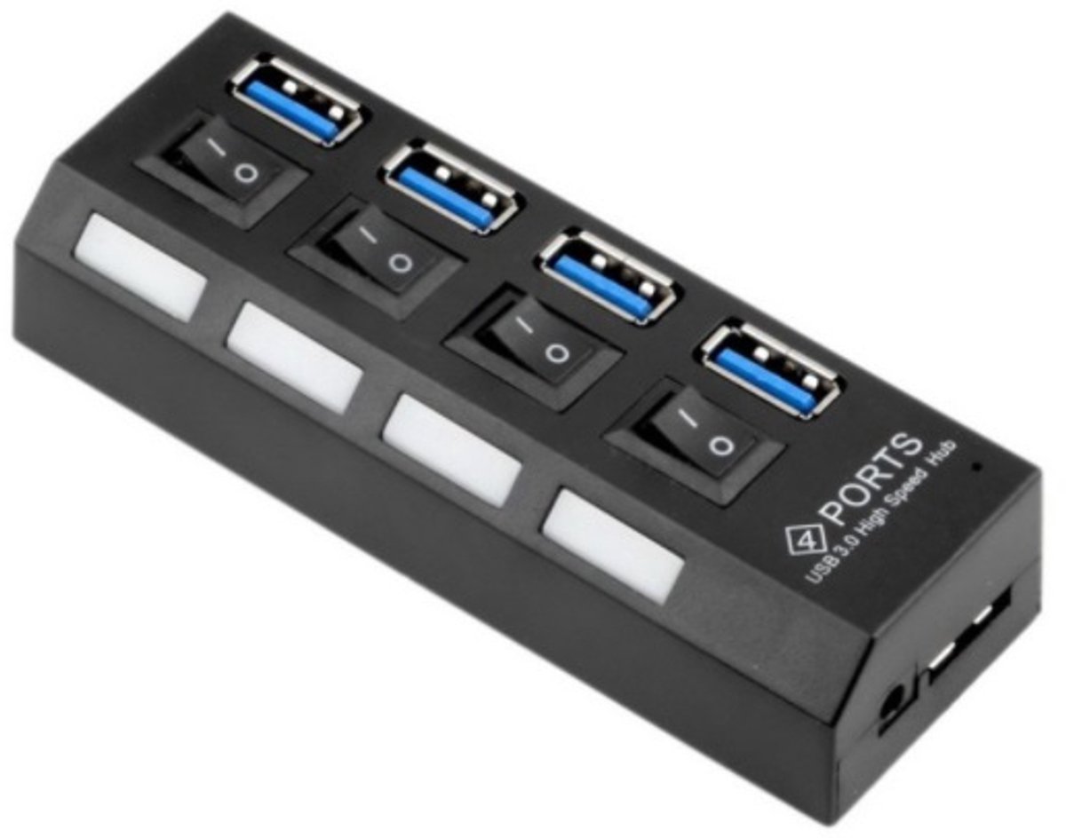 USB hub met 4 poorten en aan/uit schakelaars - USB3.0 - busgevoed / zwart - 0,50 meter