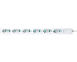 Stekkerdoos met 6 niet-geaarde contacten / wit - 1,5 meter