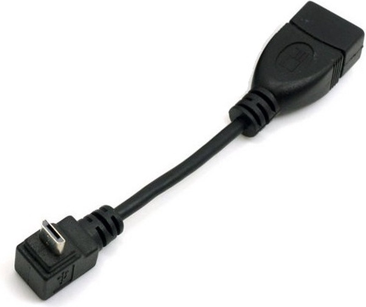USB Micro B (m) haaks naar USB-A (v) OTG adapter - USB2.0 - tot 1A / zwart - 0,10 meter