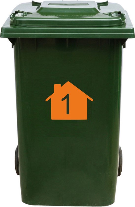 Groene kliko met oranje huisnummer 1 sticker.