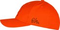 Vue latérale d'une casquette de baseball orange avec un lion hollandais en relief et une signature.