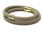 Nieuw! Jolla - dames armband zilver - leer - magneetsluiting - bedels - tweekleurig - Golden Touch - Taupe