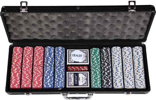 Afbeelding van het spel Pokerset - 500 chips - Poker - Zwart 500 delig - Poker set - Zwart - Pokersets - 11,5gram chips - 2-9 personen - Poker kaarten - Poker chips - Cave & Garden