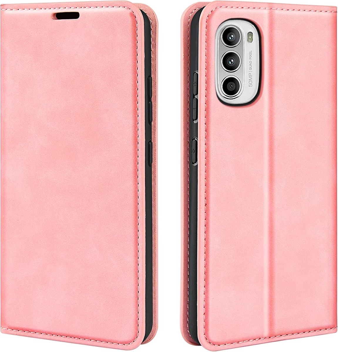 Mobigear Telefoonhoesje geschikt voor Motorola Moto G82 Hoesje | Mobigear Retro Slim Bookcase Portemonnee | Pasjeshouder voor 3 Pasjes | Telefoonhoesje voor Pinpas / OV Kaart / Rijbewijs - Roze