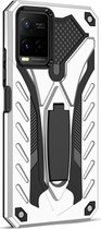Mobigear Hoesje geschikt voor Vivo Y33s Telefoonhoesje Hardcase | Mobigear Armor Stand Backcover Shockproof met Standaard | Schokbestendig Y33s Telefoonhoesje | Anti Shock Proof - Zilver