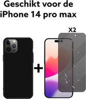 Apple iphone 14 pro max hoesje siliconen zwart achterkant case + 2x privacy screen protector -iphone 14 pro max hoesje siliconen case black back cover + 2x privacy tempert glas protectie