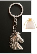 Sleutelhanger - paardenhoofd - paard - zilverkleur - sleutelring - cadeau zakje