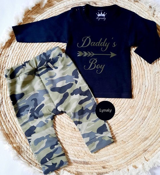 Legerprint setje Daddy's boy - maat 74/80 - jongenskleding- babyjongen - babykleding