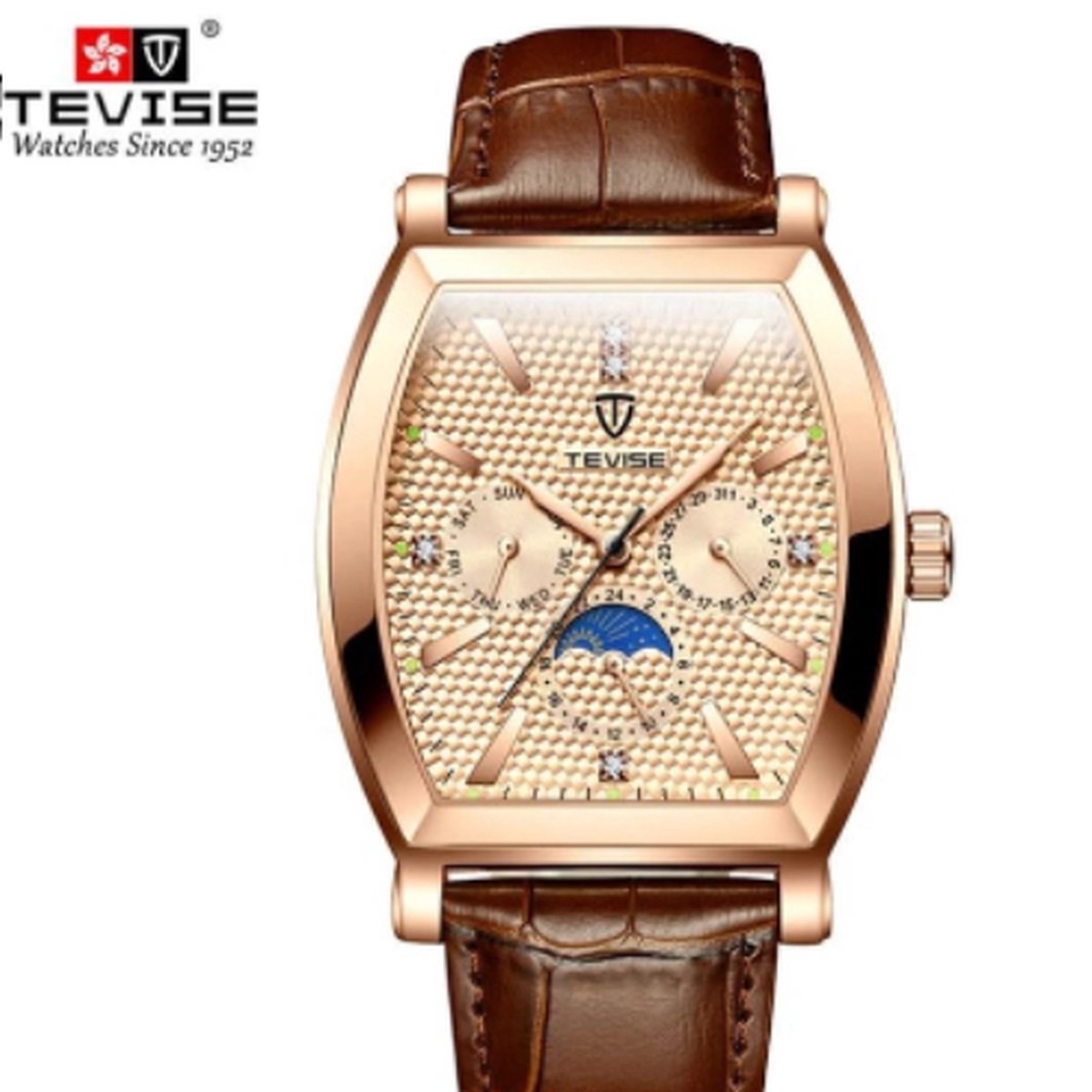 Luxe Vintage Horloge - Voor Mannen - Ouderwetse style - met Dag/Nacht wijzer - Bruin
