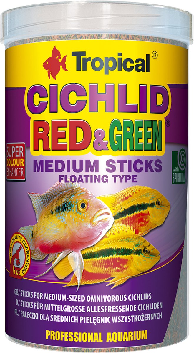 Tropical Cichlide Red & Green Sticks Medium - 1 Liter - Visvoer - Cichlide Sticks