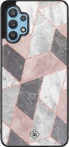 Casimoda® hoesje - Geschikt voor Samsung Galaxy A32 5G - Stone grid marmer / Abstract marble - Zwart TPU Backcover - Geometrisch patroon - Roze