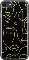 Casimoda® hoesje - Geschikt voor iPhone SE (2020) - Abstract Faces - Siliconen/TPU telefoonhoesje - Backcover - Geometrisch patroon - Zwart