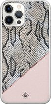 Casimoda® hoesje - Geschikt voor iPhone 12 Pro Max - Snake Print - Siliconen/TPU telefoonhoesje - Backcover - Slangenprint - Roze