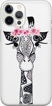 Casimoda® hoesje - Geschikt voor iPhone 12 Pro Max - Giraffe - Siliconen/TPU telefoonhoesje - Backcover - Giraffe - Zwart