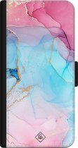 Casimoda® bookcase - Geschikt voor iPhone 12 - Hoesje met pasjeshouder - Marmer blauw roze - Multi - Kunstleer