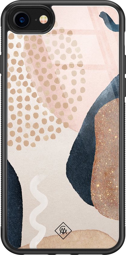 Coque iPhone 8/7 en verre - Pois abstraits - Marron / beige - Hard Case Zwart - Coque arrière pour téléphone - Motif géométrique - Casimoda