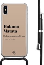 Casimoda® hoesje met koord - Geschikt voor iPhone Xs - Hakuna Matata - Afneembaar koord - Siliconen/TPU - Bruin/beige