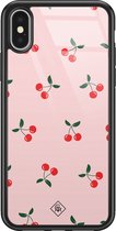 Casimoda® hoesje - Geschikt voor iPhone Xs - Kersjes - Luxe Hard Case Zwart - Backcover telefoonhoesje - Roze