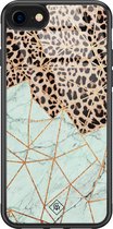 Casimoda® hoesje - Geschikt voor iPhone 8 - Luipaard Marmer Mint - Luxe Hard Case Zwart - Backcover telefoonhoesje - Bruin