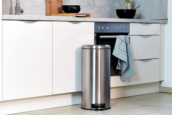 WENKO Pedaalemmer Leman Easy Close, roestvrij staal, 30 liter, afvalemmer met automatische daling en anti-vingerafdruk, inhoud: 30 l, roestvrij staal, 30,5 x 64 x 37,5 cm, gesatineerd