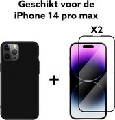 Apple iphone 14 pro max hoesje siliconen zwart achterkant TPU case + 2x screen protector -iphone 14 pro max hoesje siliconen black back cover case TPU + tempert glas protectie