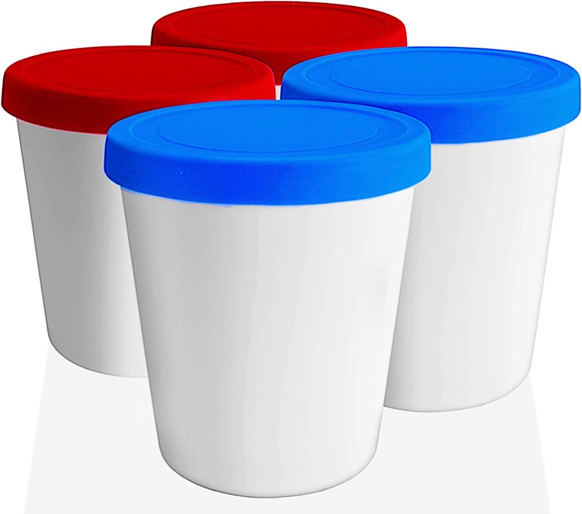 LIN ijsbewaarbakken met deksels 4-Pack - 1L ronde herbruikbare vriezer containers opbergboxen voor zelfgemaakt ijs, sorbet, bevroren yoghurt of algemene voedsel opslag