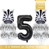 Snoes * Cijfer Ballon 5 Jaar Zebra Jungle Thema Ballon Boeketten Set van 15 Zebra Safari Verjaardag Folie en Latex ballonnen Hoera 5 Jaar Nummer Ballon