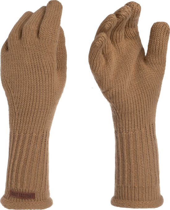 Knit Factory Lana Gebreide Dames Handschoenen - Gebreide winter handschoenen - Bruine handschoenen - Polswarmers - New Camel - One Size