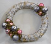 Kerstkrans - roze - zilver - stro - kunststof - Ø 40 cm