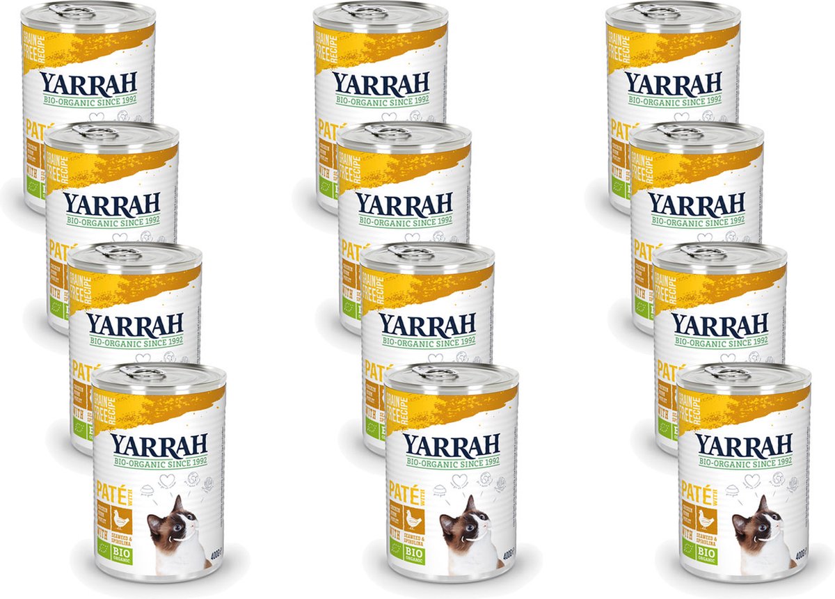 12x Yarrah Bio Kat Blik Paté - Kip - Kattenvoer - 400g