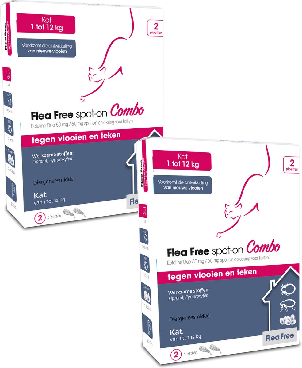 Flea Free Ectoline  Duo Kat - Anti vlooien en tekenmiddel - 2 x 2 pip