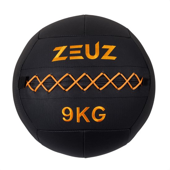 ZEUZ Premium Wall Ball 9kg - Geschikt voor CrossFit & Fitness – PU Foam Vulling & Vinyl – 35 CM Diamter - Oranje