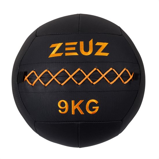 Foto: Zeuz premium wall ball 9kg geschikt voor crossfit fitness pu foam vulling vinyl 35 cm diamter oranje