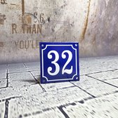 Emaille huisnummer blauw/wit nr. 32