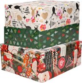 Bellatio Decorations 9x luxe kerst cadeaupapier rollen in 3-stijlen - Inpakpapier