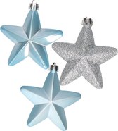 Kerstornamenten sterren - kunststof - 6x st - lichtblauw - 7 cm