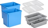 Sunware - Set van 2x opslagbox kunststof 45 liter blauw 45 x 36 x 36 cm met deksel en organiser tray