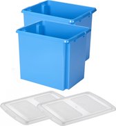 Sunware - Set van 2x opslagbox kunststof 45 liter blauw 45 x 36 x 36 cm met deksel