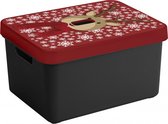Sunware Kerstversiering opbergbox - zwart/rood - 44 x 34 x 24 cm - rendier print deksel