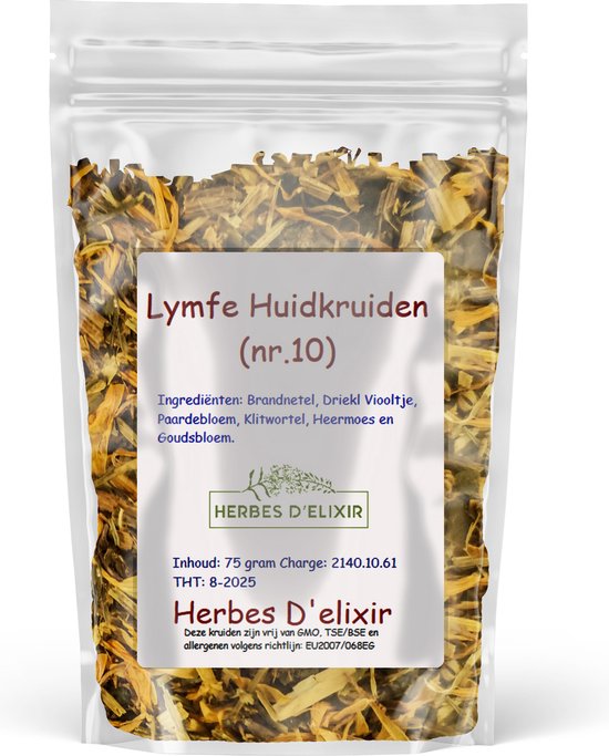Herbes D'elixir Lymfe en Huid Kruiden - Kruidenthee - Losse Thee - 75 Gram - Voor Jong Uitziende Huid