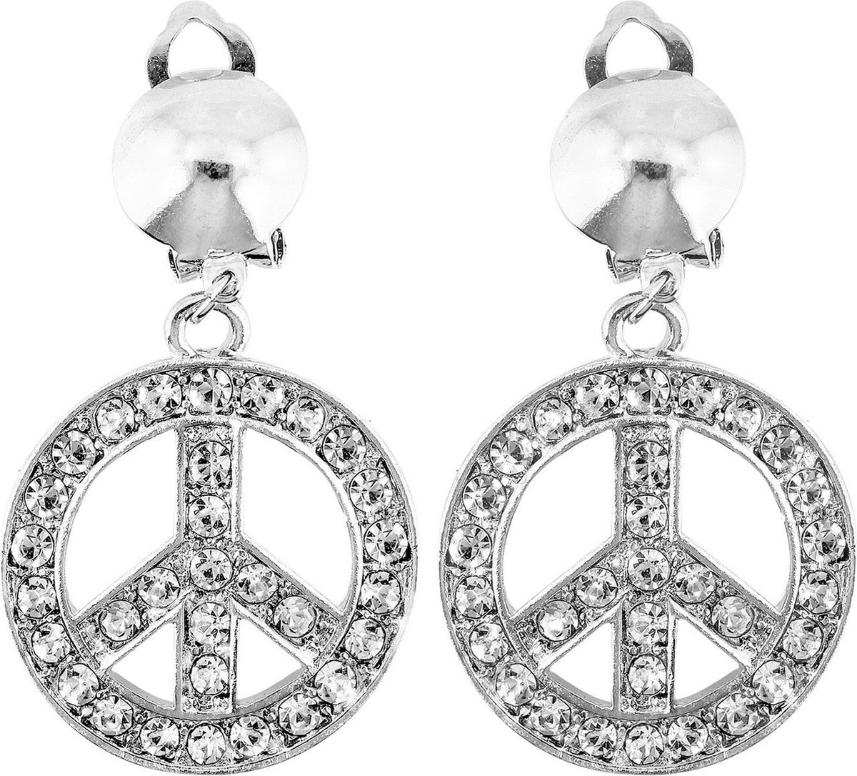 WIDMANN Hippie Accessoire-Set – Halskette & Ohrringe Mit Peace-Symbol, Pink-schwarz-gelb