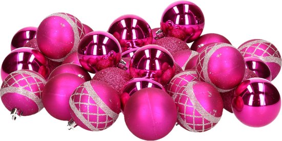 Kerstballen - 40x stuks - fuchsia roze - kunststof - 6 cm | bol.com