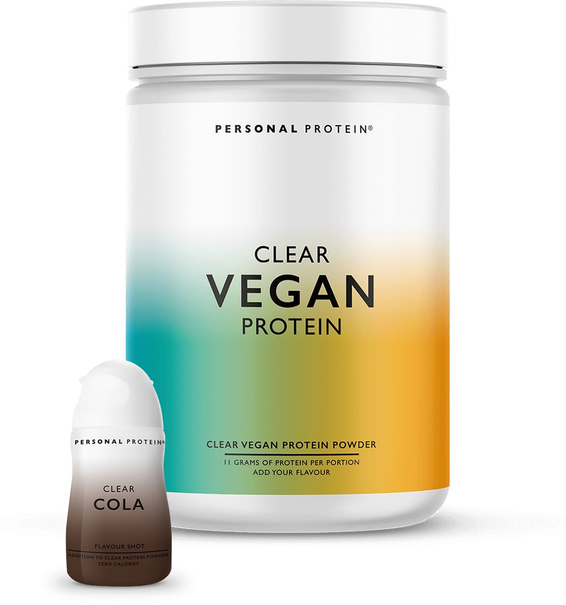 Personal Protein® – Clear Vegan Protein – Vegan Eiwitshake / Vegan Protein Water / Proteïnedrank – Suikervrij / Vetvrij – 320 gram (20 shakes) + Cola Flavour Shot