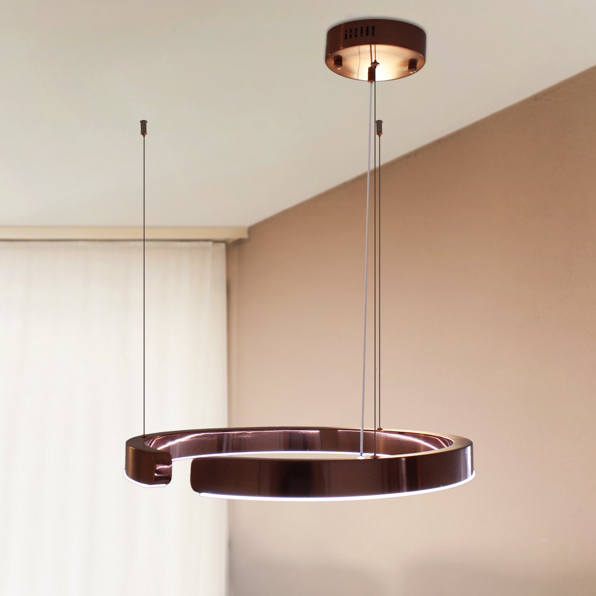Lucande Slimme hanglamp Yonam, koffie, 1-lamp, Tuya